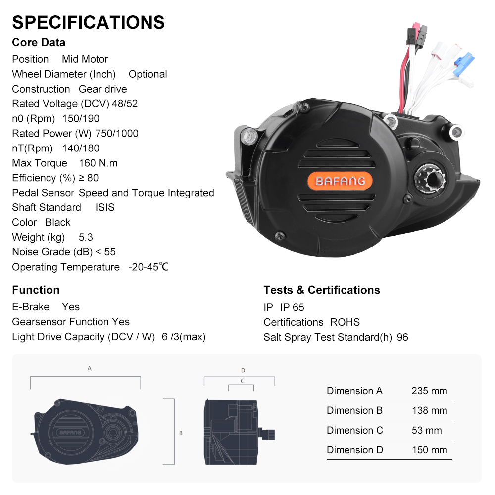Bafang M620 G510 1000W Mid Dri - đánh giá và giá Mid Drive Motor Kit 52V 1000W